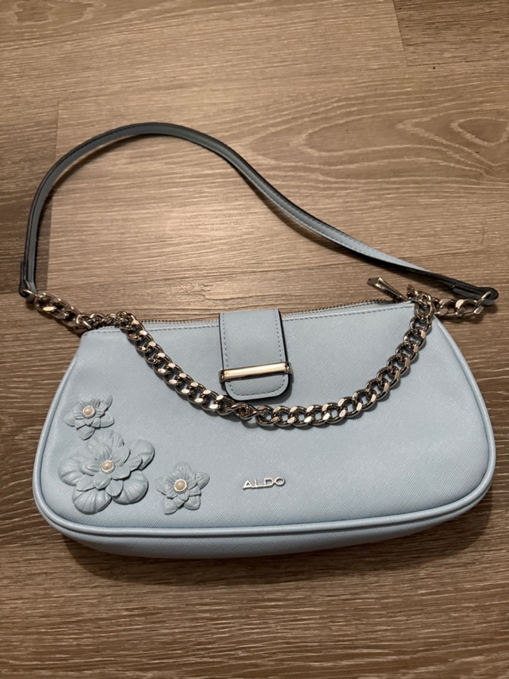 ALDO Pastel Blue Floral Chain Shoulder Bag